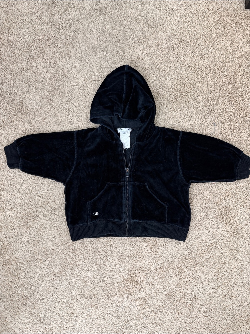 Sonia Rykiel Bébè Black Velour Zip Hoodie "I Heart My Dad Too" 18M